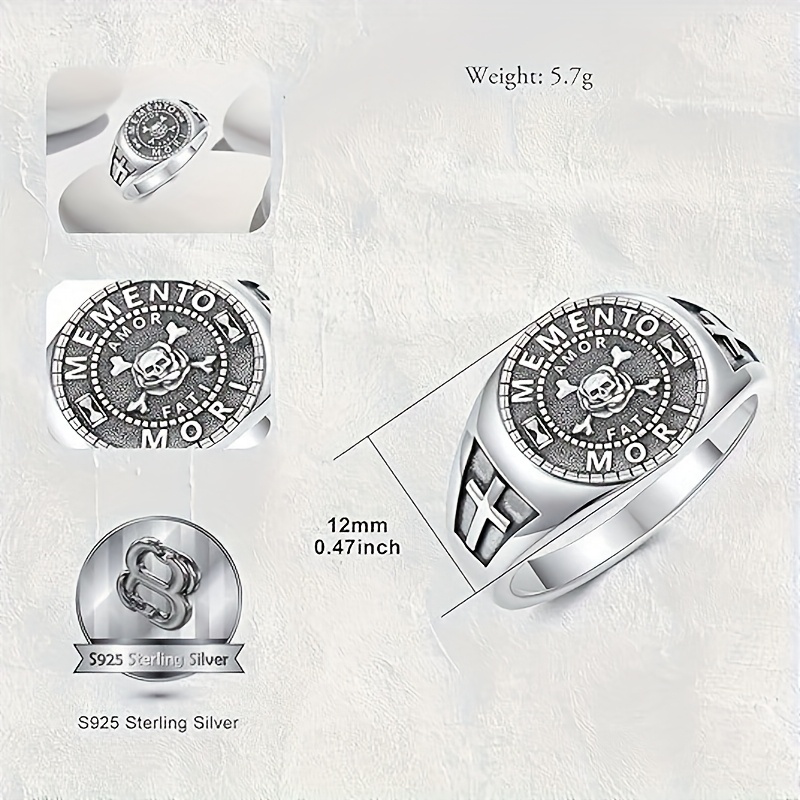 Memento Mori Skull Ring, 925 Sterling Silver, Unisex Gift